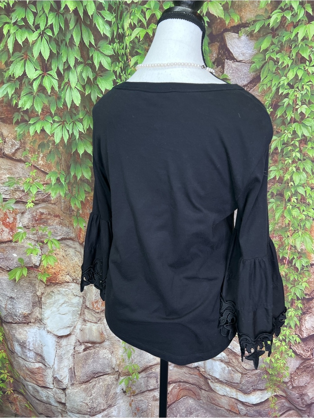 SEE BY CHLOE Black Jersey Knit Luxury Minimalist Bell Sleeve Crewneck, S - Picture 9 of 13